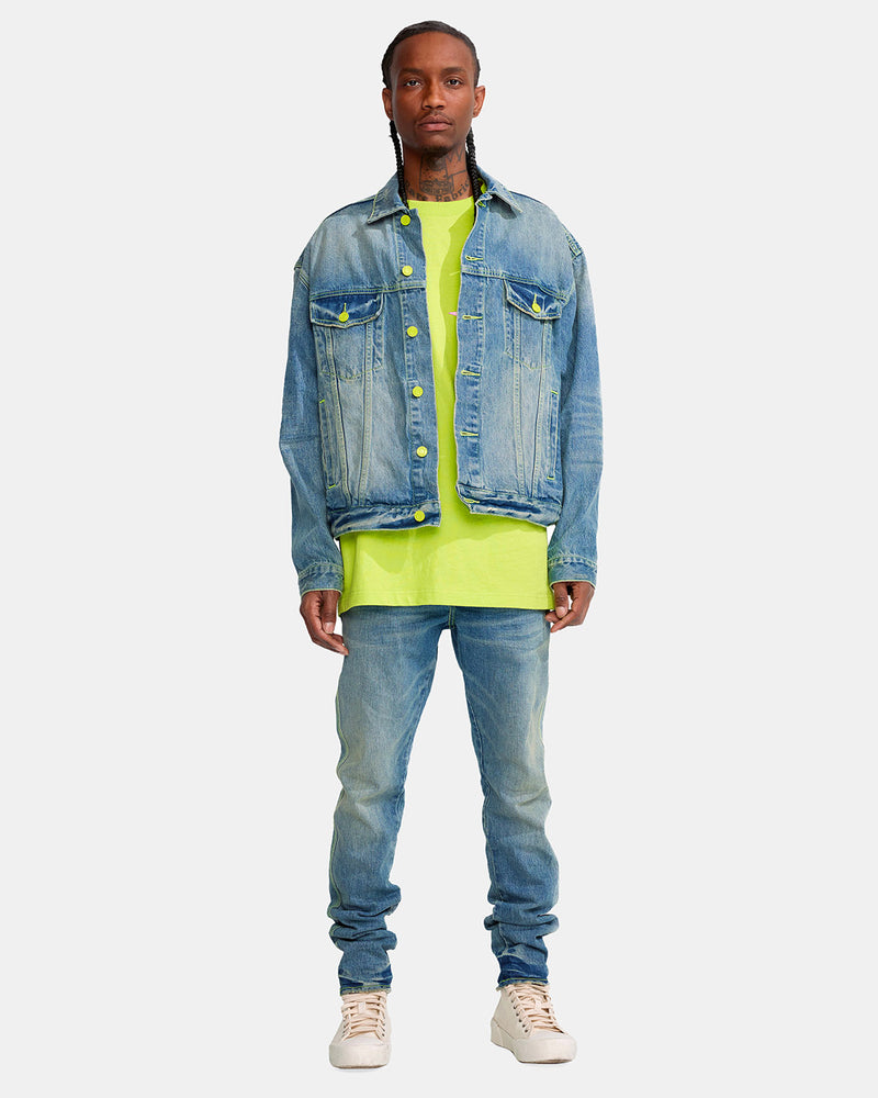 Vintage Neon Pop Oversized Jacket (Light Indigo)